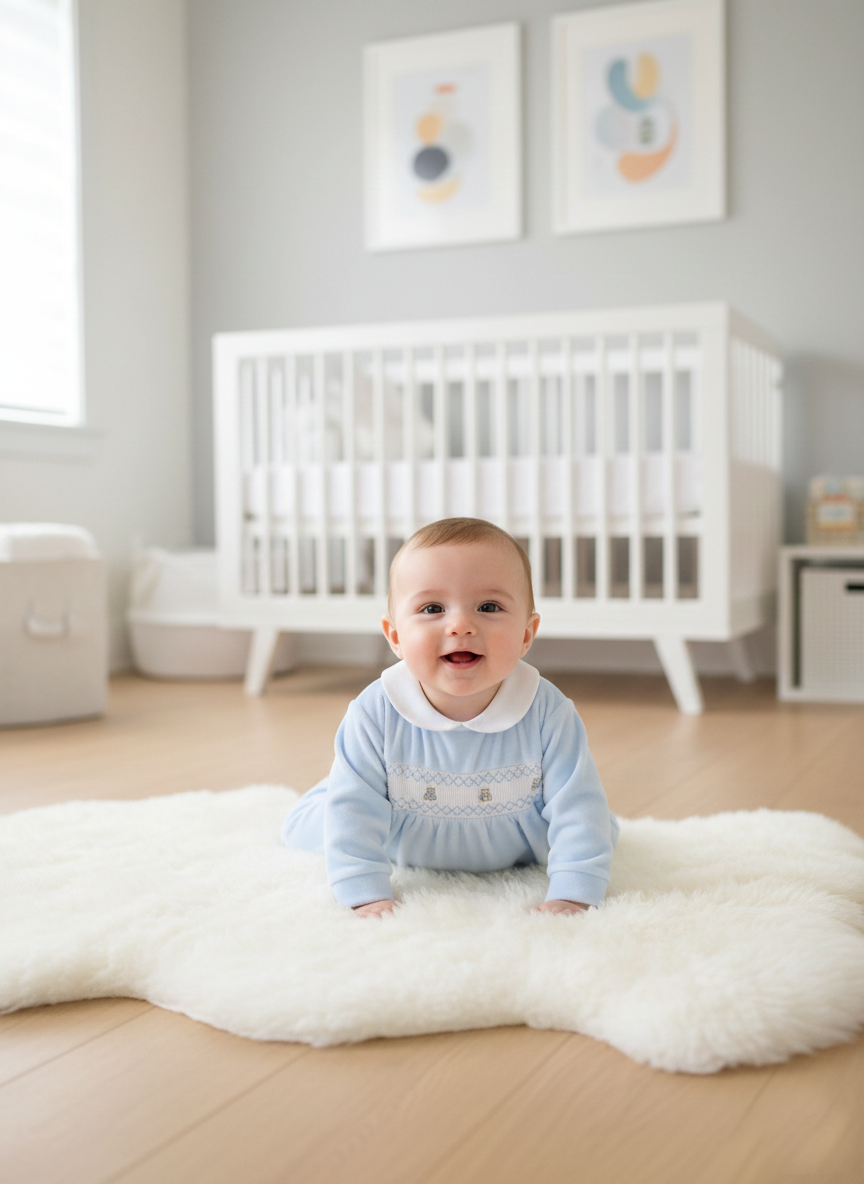 Teddy Smocked Sleepsuit – Blue