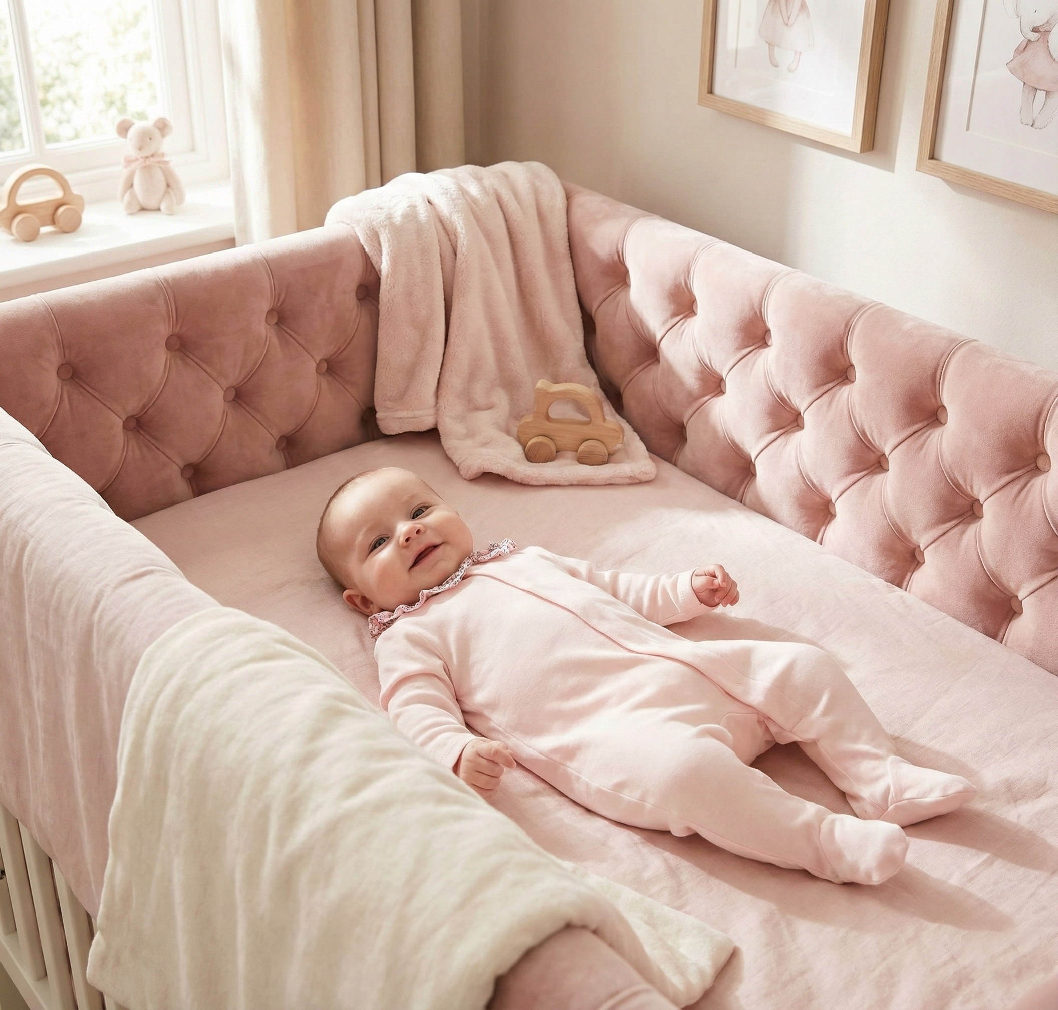 The Little One - Personalised Magnet Mouse Onesie & Pink Bunny Rattles
