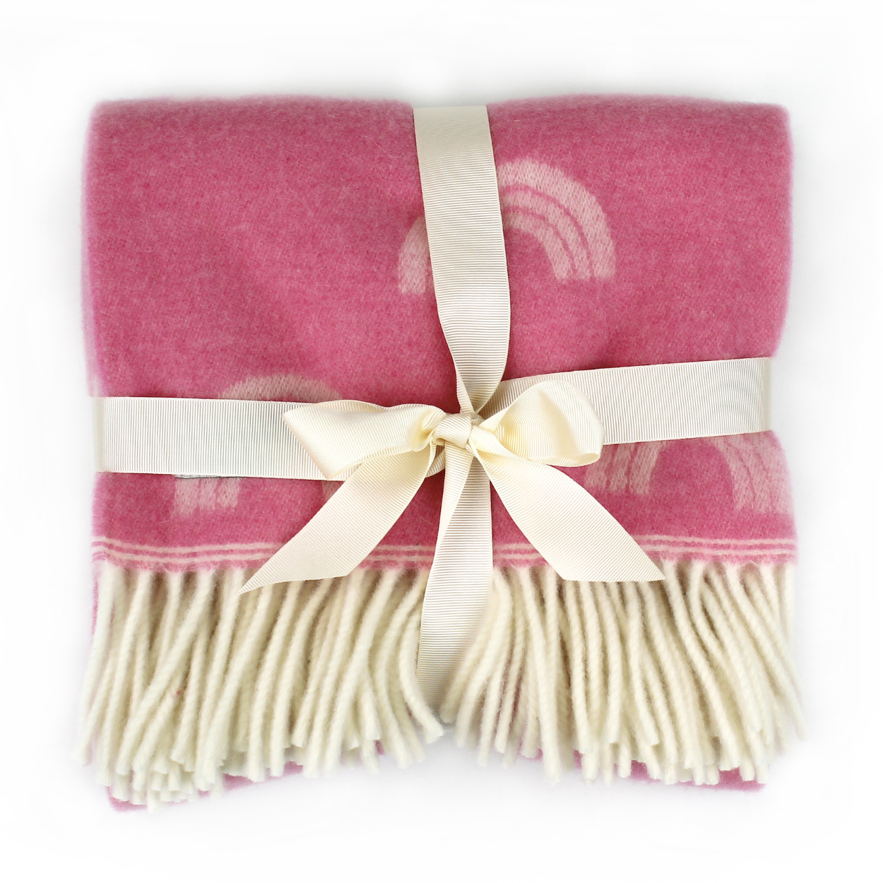 Pink blanket with a white bow on a white background
