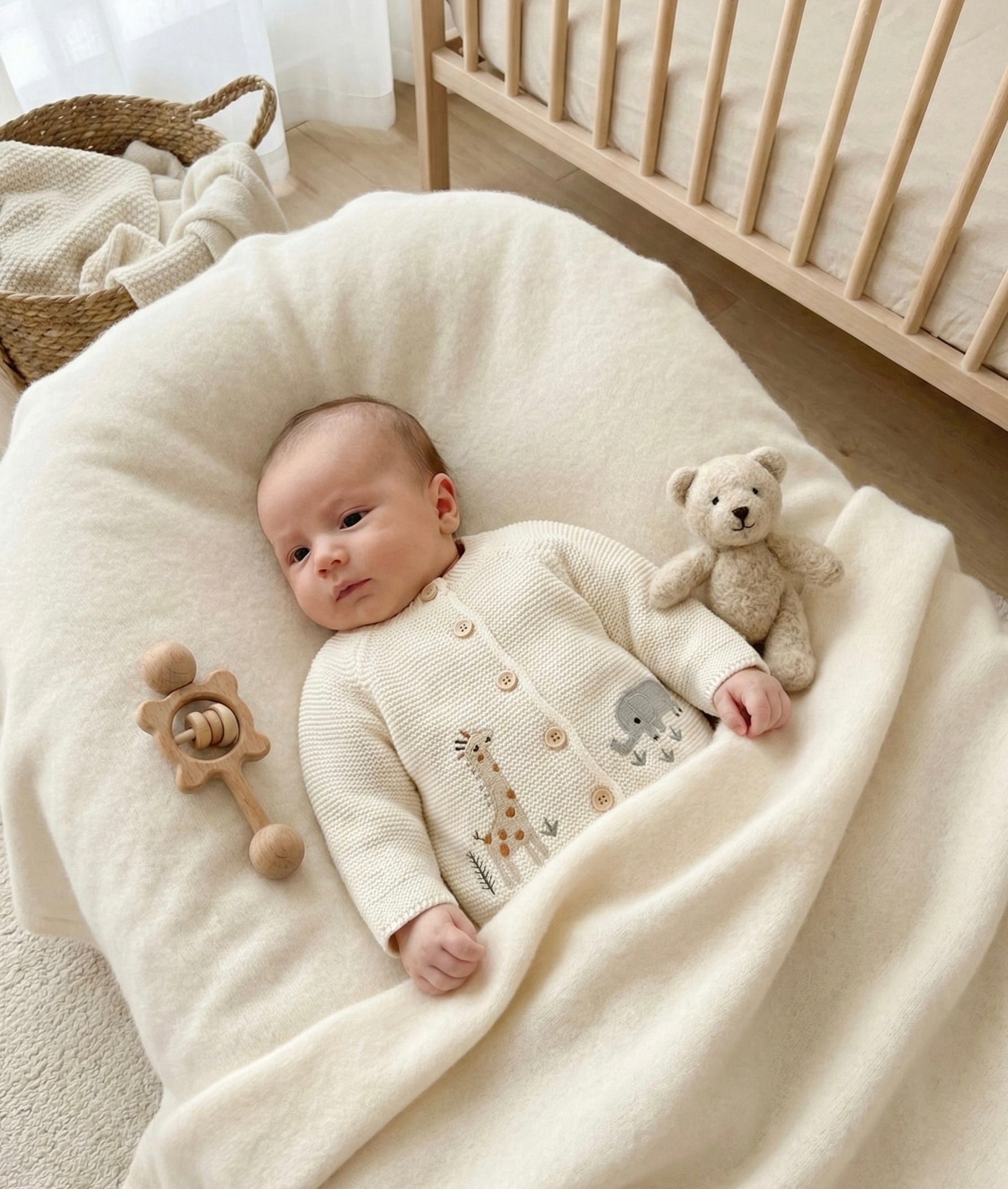 Luxury baby cardigan with personalised embroidery, soft knit newborn outfit