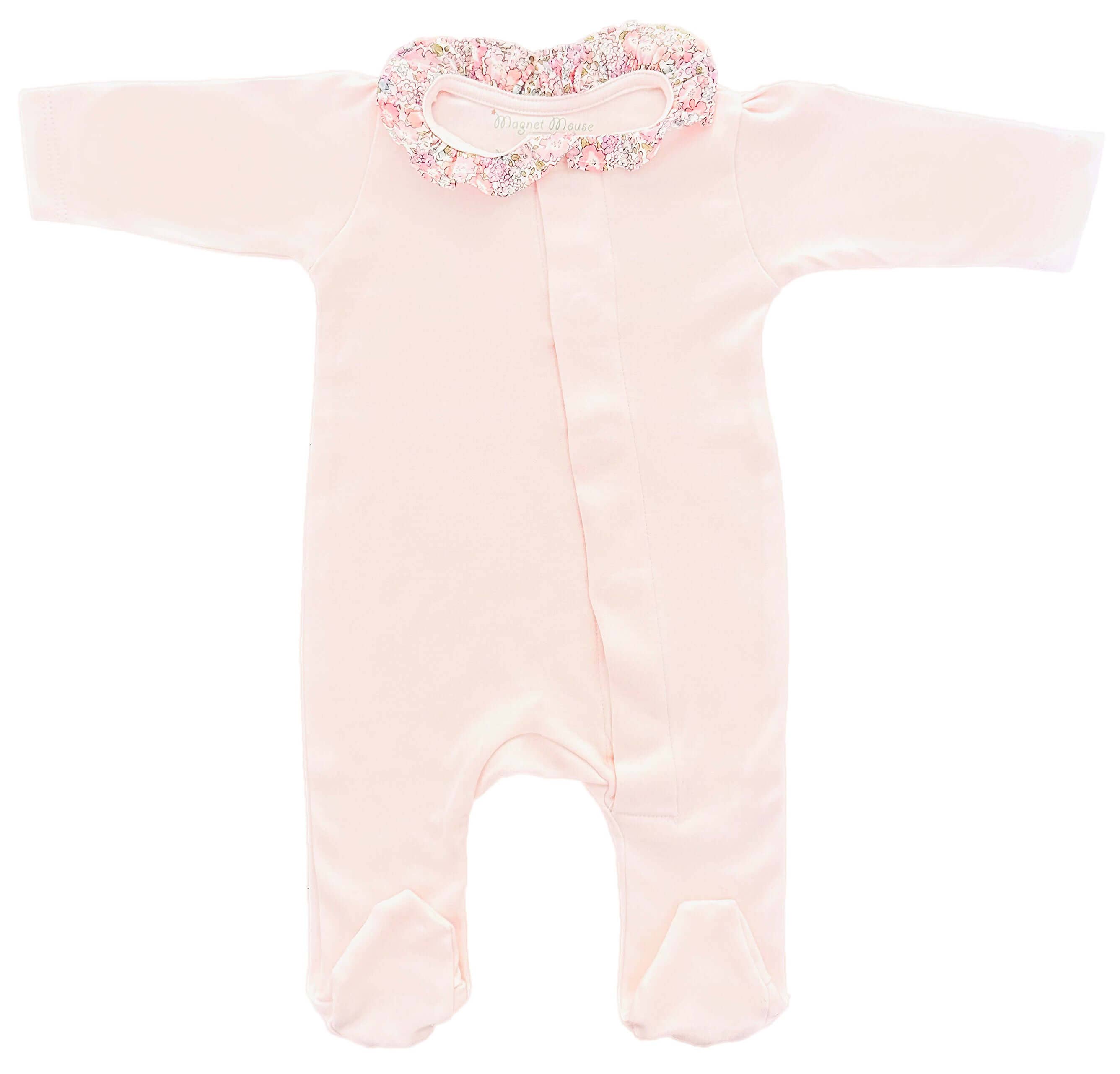 The Little One - Personalised Magnet Mouse Onesie & Pink Bunny Rattles