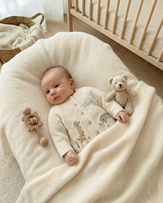 Personalised Baby Cardigan 3–6 Months | Pink or Cream Knit | Embroidered Name Keepsake