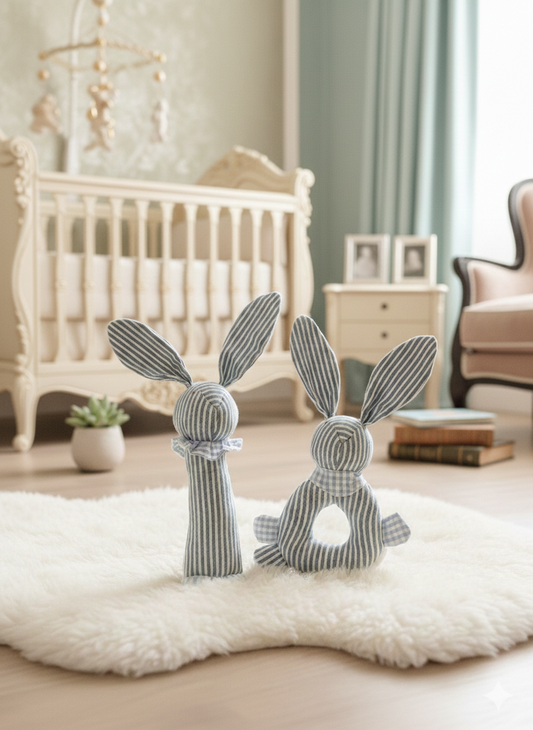 Luxury Baby Gift Box – Personalised Magnet Mouse Onesie & Blue Bunny Rattles