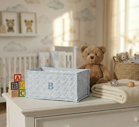 Personalised Blue Gingham Nursery Storage Box