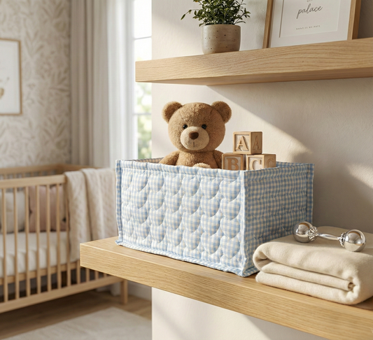 Personalised Blue Gingham Nursery Storage Box