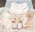 Load image into Gallery viewer, Luxury Mummy & Baby Gift Box – Wooden Rattle, Smocked Onesie & Rose Lavender Soak

