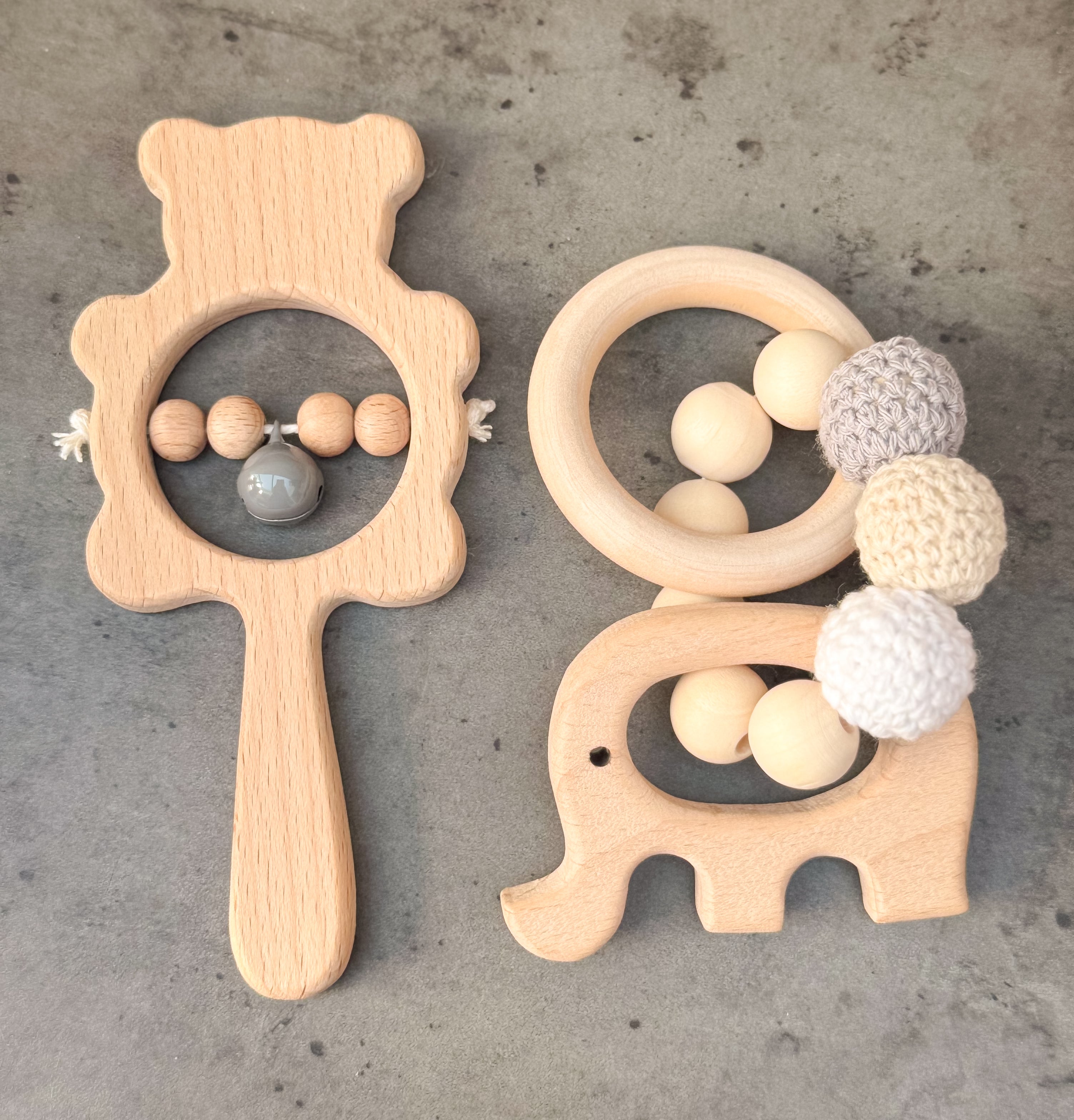 Luxury Mummy & Baby Gift Box – Wooden Rattle, Smocked Onesie & Rose Lavender Soak